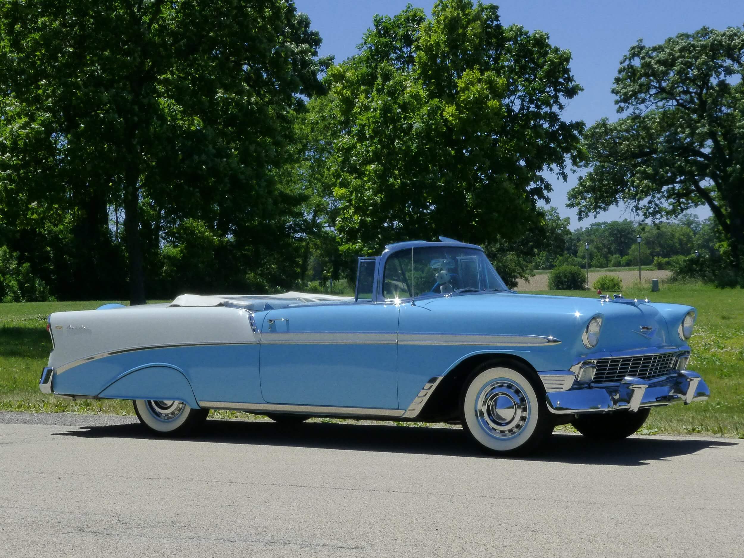 1956 Chevrolet Bel Air Nassau Blue And India Ivory Convertible Body