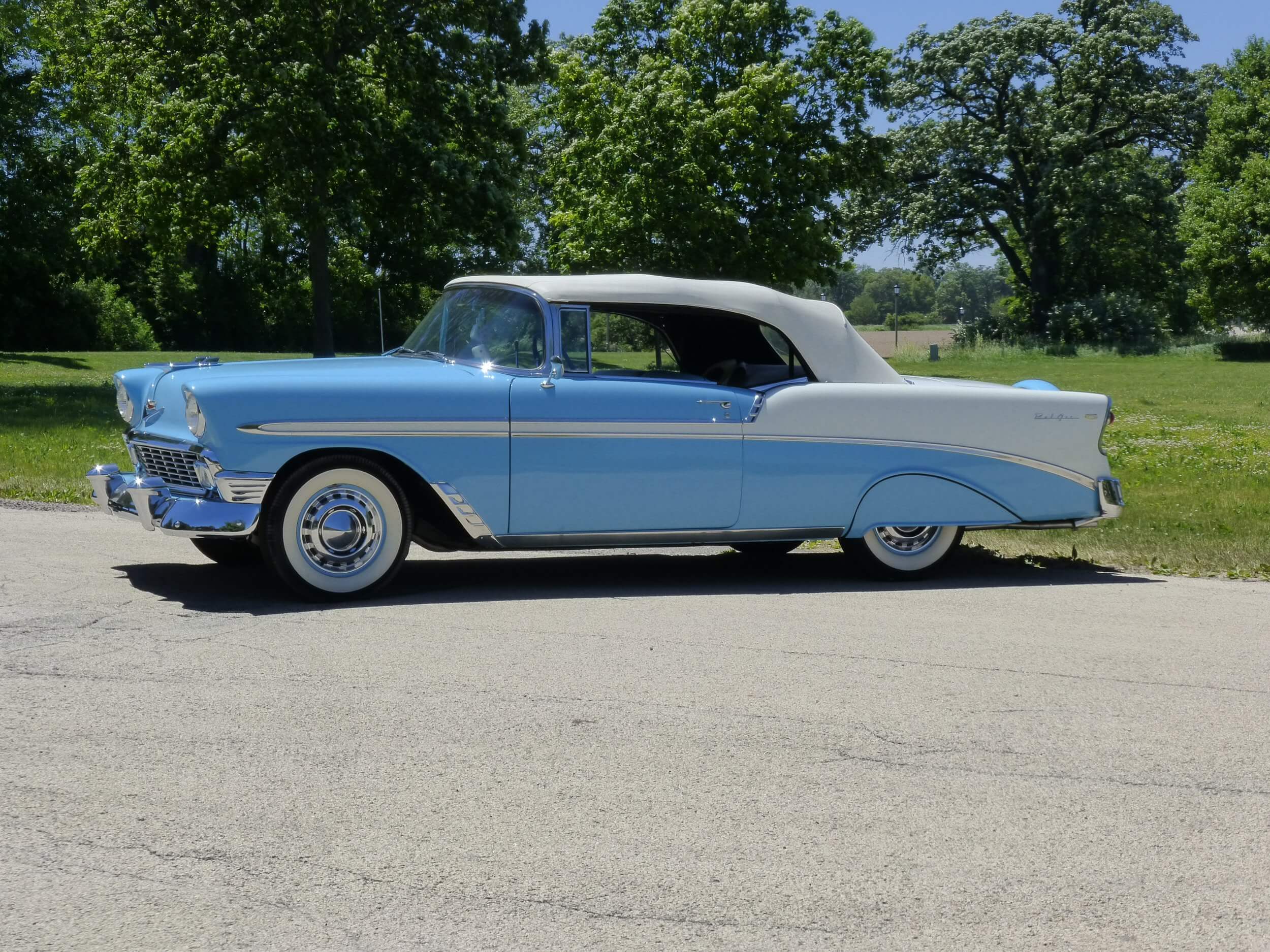 1956 Chevrolet Bel Air Nassau Blue And India Ivory Convertible Body